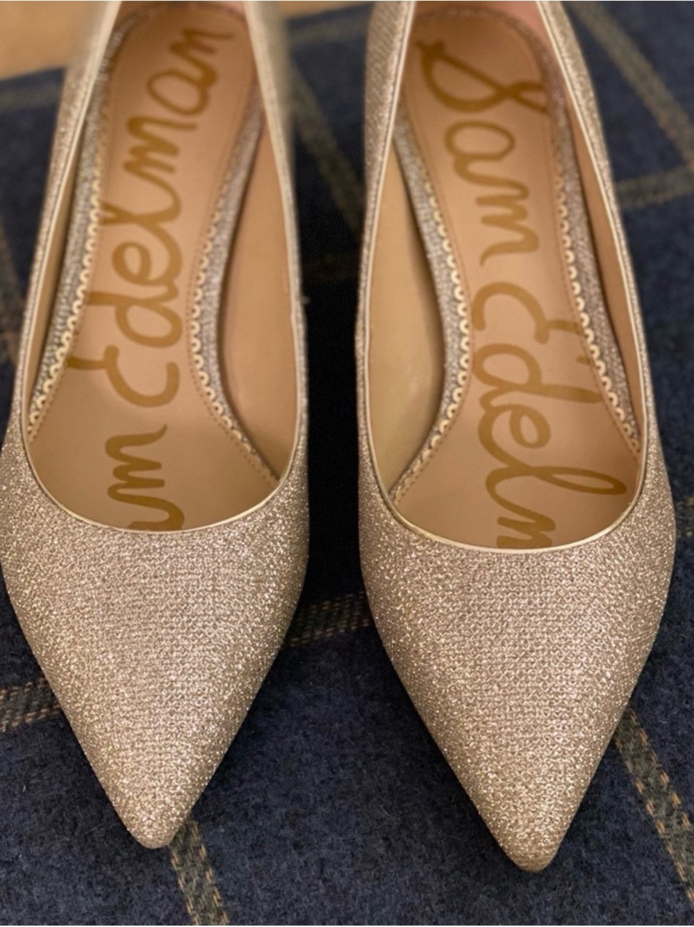 Sam Edelman Champagne Glitter Pointed-Toe kitten heel